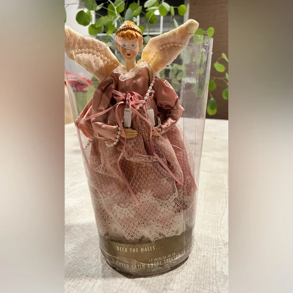 Deck The Halls….. Lighted Pink Satin Angel Tree Top Or Table Top Christmas Decor